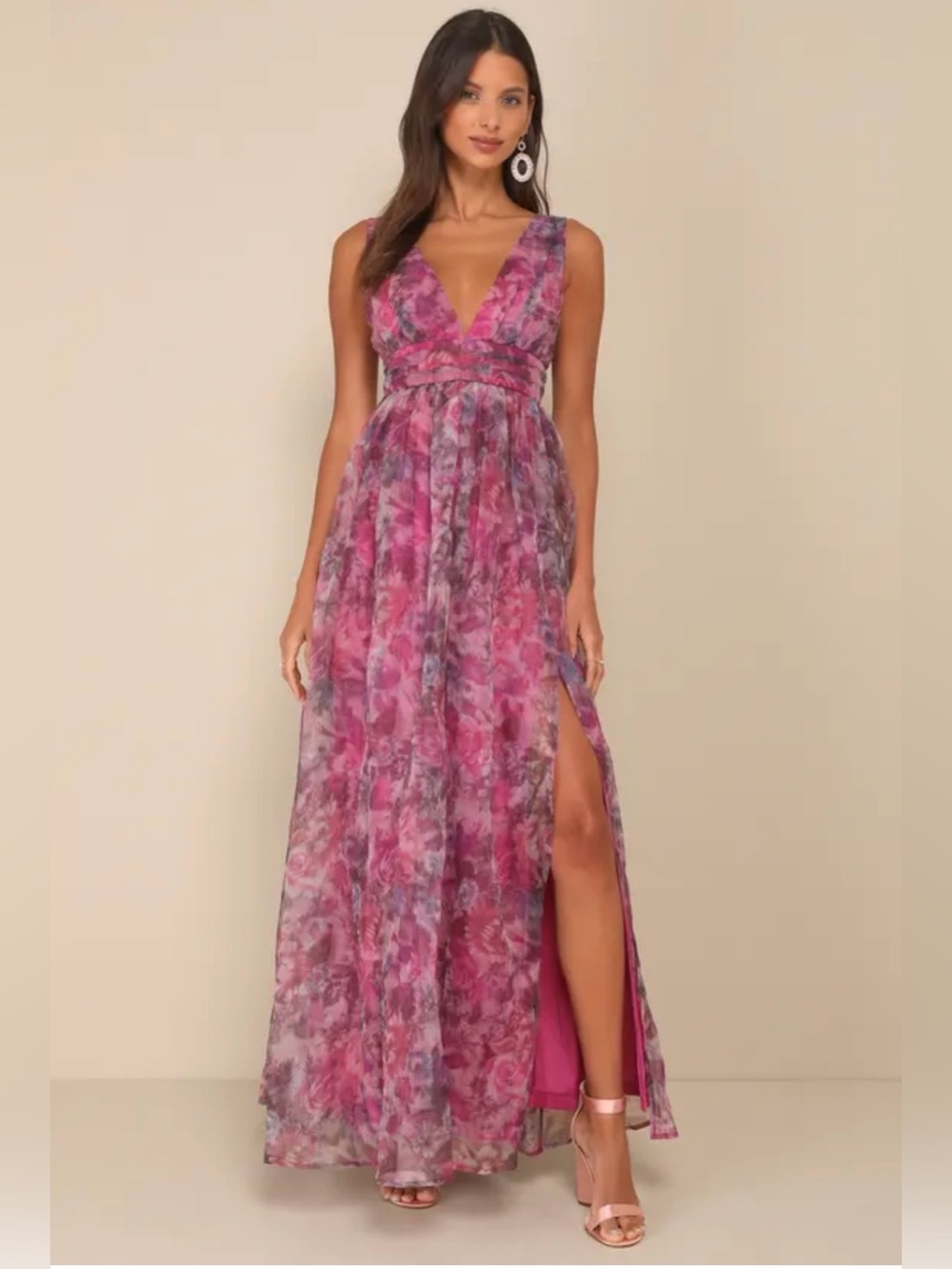 Lulu's Rose-Pink Floral Print Maxi Dress. Size XL. NWT